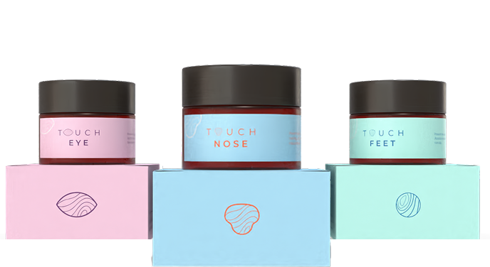 Pack of 3 TENDS Touch Balms in an amber glass jar